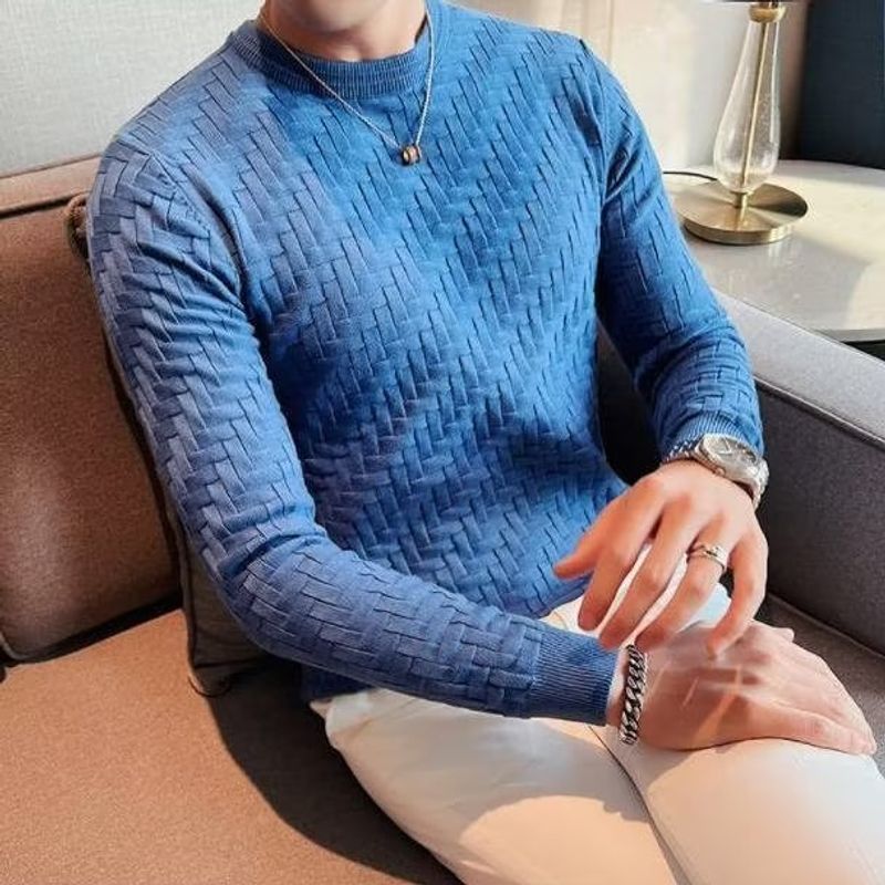 Men's Clothing Sweater Men's Fashion Jacquard Knitted Autumn and Winter High end Slim Fit Casual Round Neck Long Sleeve Bottoming Shirt_voghion.com