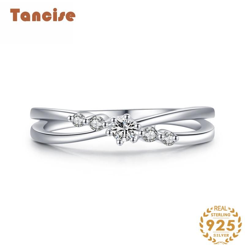 Tancise Anello in argento con zirconi classici Gioielli da donna Promessa di nozze Regalo per feste_voghion.com