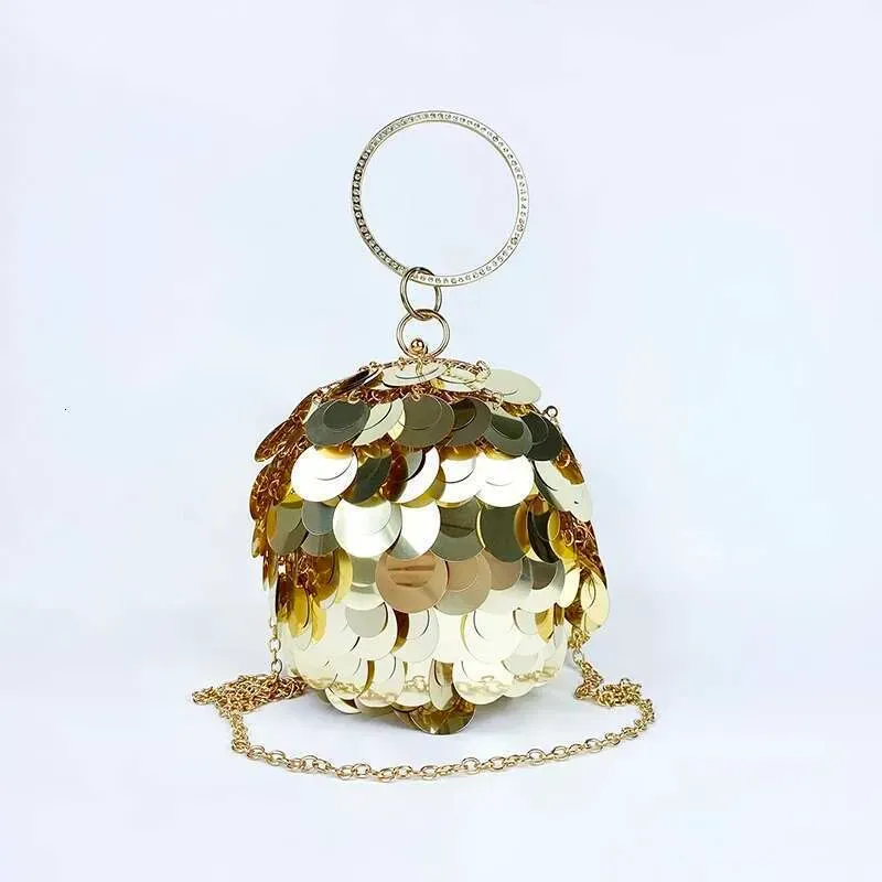 Designer 2025 Unique Design Of Niche, Three-Dimensional Spherical Metal Handmade Sequin Banquet Bracelet, Circular Bag_voghion.com