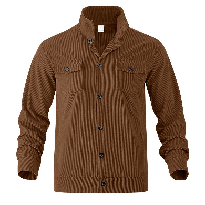 ​​Men's Heavyweight Corduroy Jacket With Stand-Up Collar & Multiple Pockets – Classic Autumn Winter Casual Coat​​_voghion.com