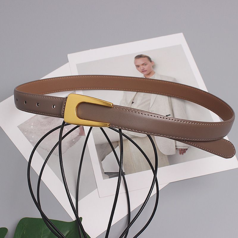 Women's belt design, fashionable and versatile suit thin belt, Korean simple black leather decorative jeans belt_voghion.com
