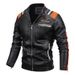 Lederjacke im Motorradstil für Herren, Winterjacke mit Fleecefutter, lässiger und vielseitiger Herrenmantel aus PU-Leder, Stehkragenjacke_voghion.com