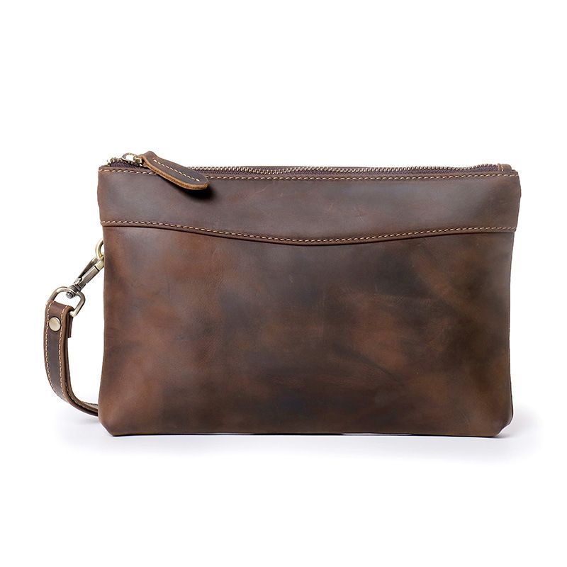 Handtas voor heren, Retro Crazy Horse leren handtas, Topnerf runderleer, Grote portemonnee, Handtas_voghion.com