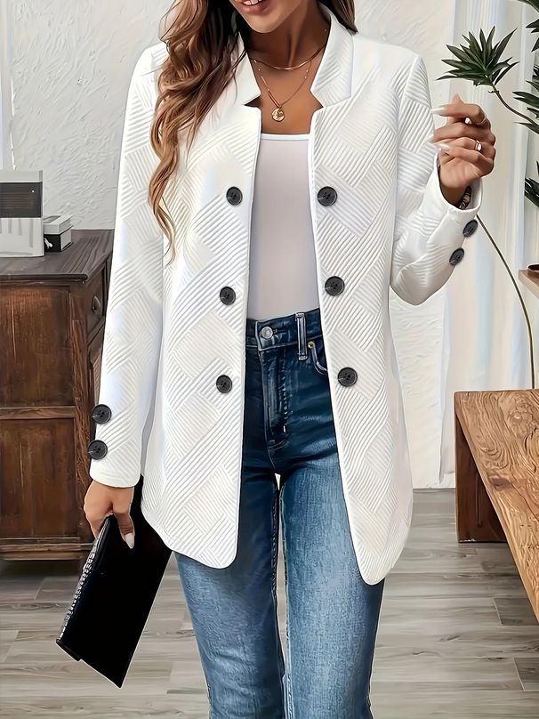 Fall/Winter Women's Elegant Blazer – Oversized Three-Button Long Sleeve Jacket With Stand Collar (Black/White/Gray, S-XXL)_voghion.com