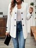 Fall/Winter Women's Elegant Blazer – Oversized Three-Button Long Sleeve Jacket With Stand Collar (Black/White/Gray, S-XXL)_voghion.com
