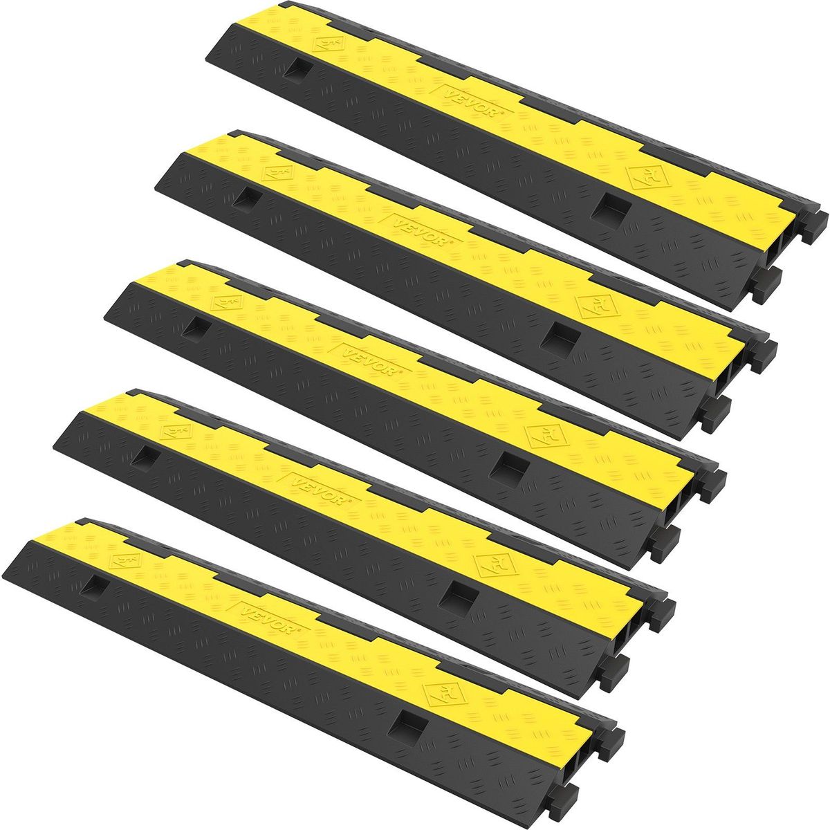 VEVOR Cable Protector Ramp, 5 Packs 2 Channels Speed Bump Hump, Rubber Modular Speed Bump Rated 11000 LBS Load Capacity, Protective Wire Cord Ramp Driveway Rubber Traffic Speed Bumps Cable Protector_voghion.com