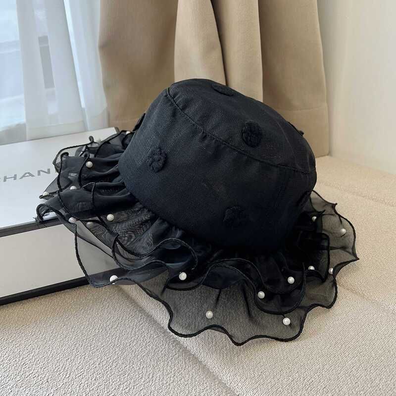 Loli Pearl Small Edge Fisherman's Hat Children Travel To Take Pictures Sunshade Summer Thin Mesh Wavy Breathable Basin Hat Tide_voghion.com