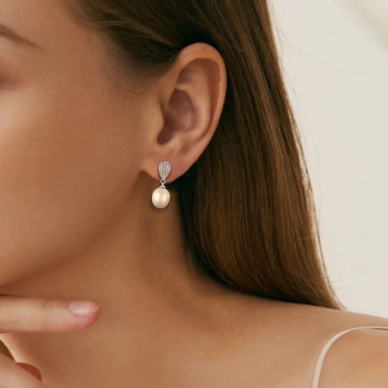 Set di gioielli in argento sterling S925 orecchini orecchini intarsiati zircone collana di perle ciondolo gioielli in argento_voghion.com