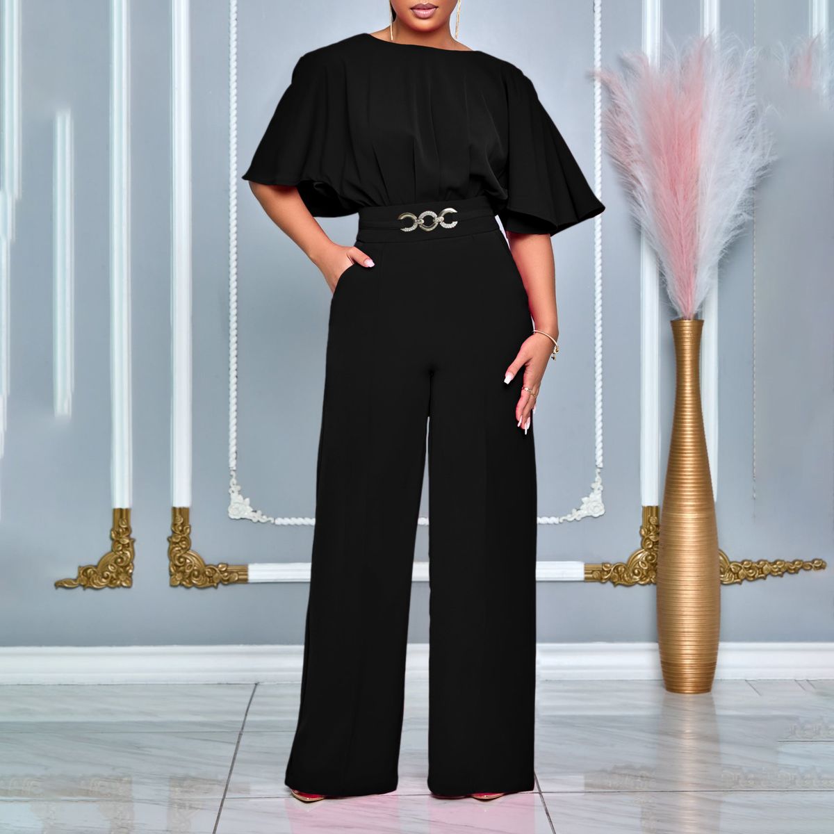 women's summer fashion round neck solid color high waist large size_voghion.com