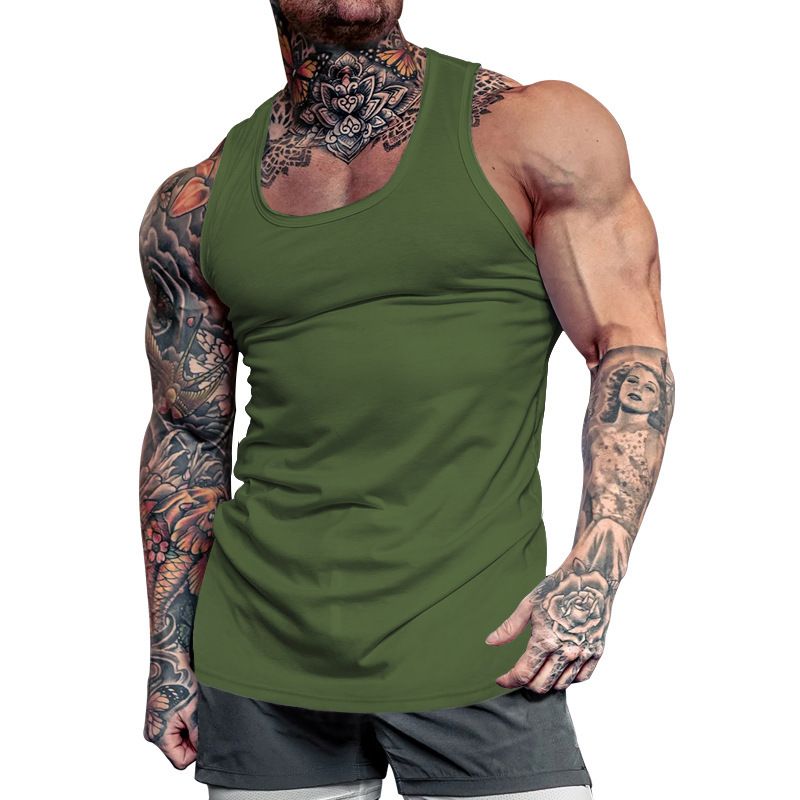 2024 Summer Fitness Casual Sports Solid Color Wide Shoulder I-shaped Tank Top, Men's_voghion.com