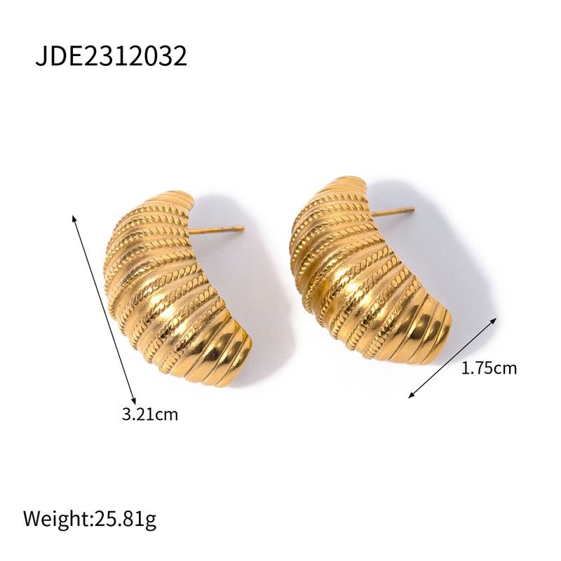 INS internet celebrity trend with the same gold stainless striped texture titanium steel earrings, high-end non fading_voghion.com
