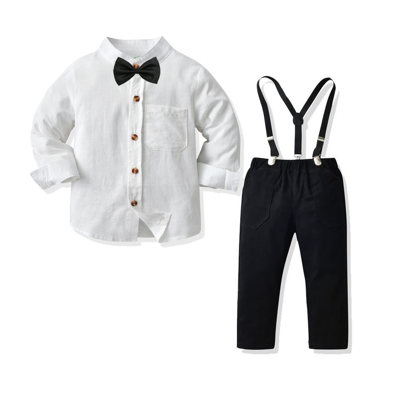 Boys Long-sleeved White Shirt Suspenders Gentleman Suit Baby Boy Gentleman Outfitting Festival_voghion.com