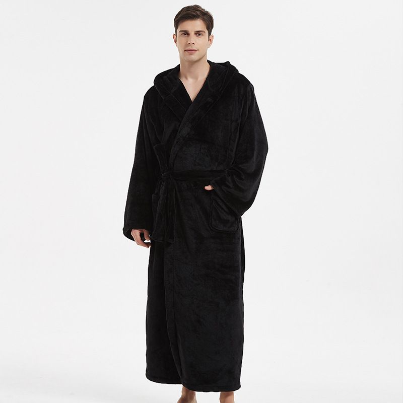 Huva Plus Size Plus Längd Morgonrock Tjock flanellrock Hemkläder_voghion.com