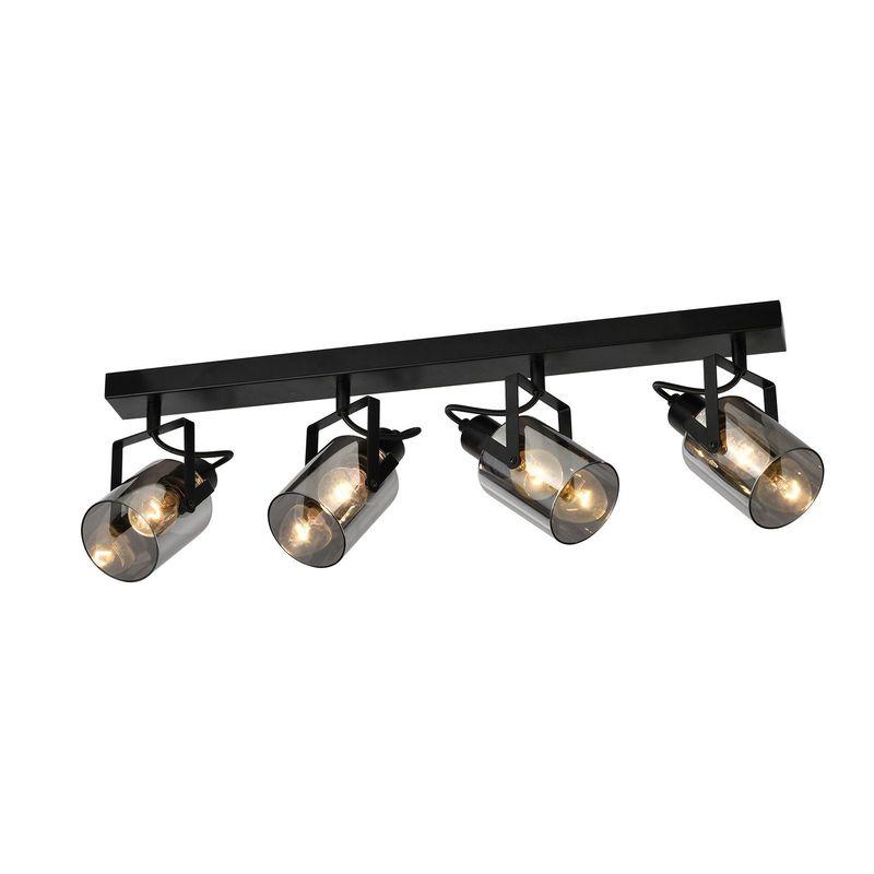 Deckenstrahler Vintage Deckenlampe 3 Flammig - Retro Rauchgrau Glas Deckenbeleuchtung E14 Fassung Schwarz Deckenspot Für Küche Schlafzimmer Flur_voghion.com