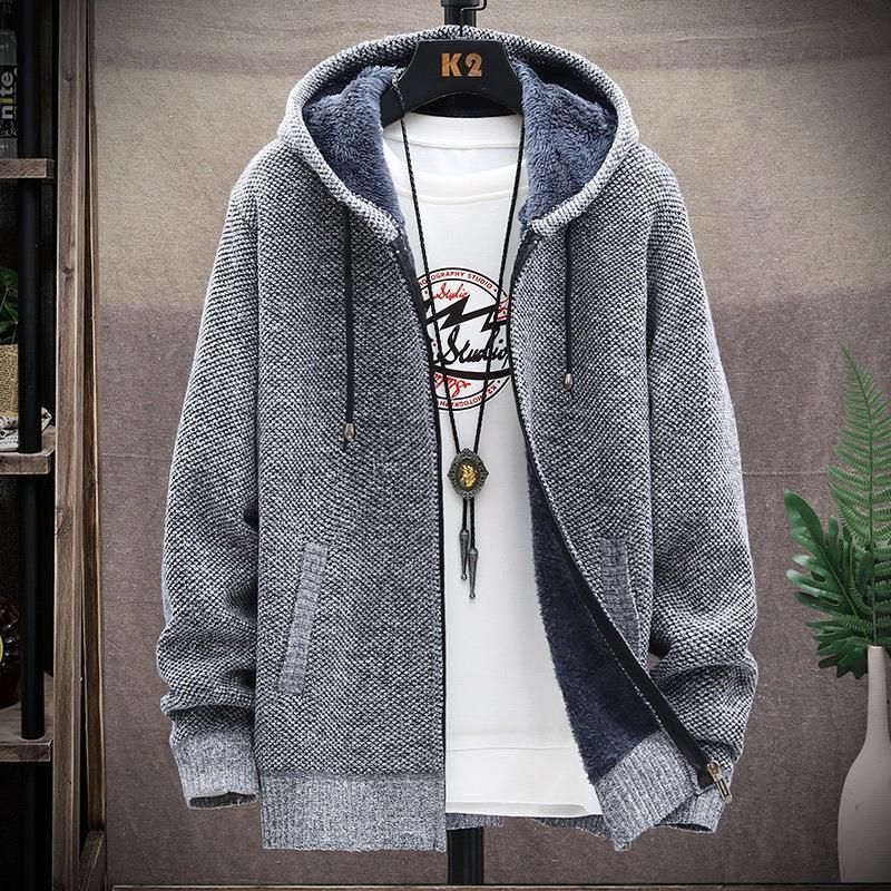 Cappotto da uomo in pile e cappotto plus size ispessito con cerniera cardigan con cappuccio_voghion.com