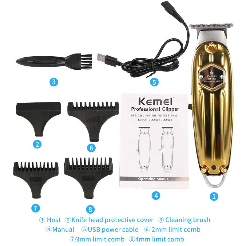 Kemei KM-1973 todo o metal profissional masculino elétrico sem fio aparador de cabelo masculino 0mm careca t lâmina corte de cabelo hine_voghion.com