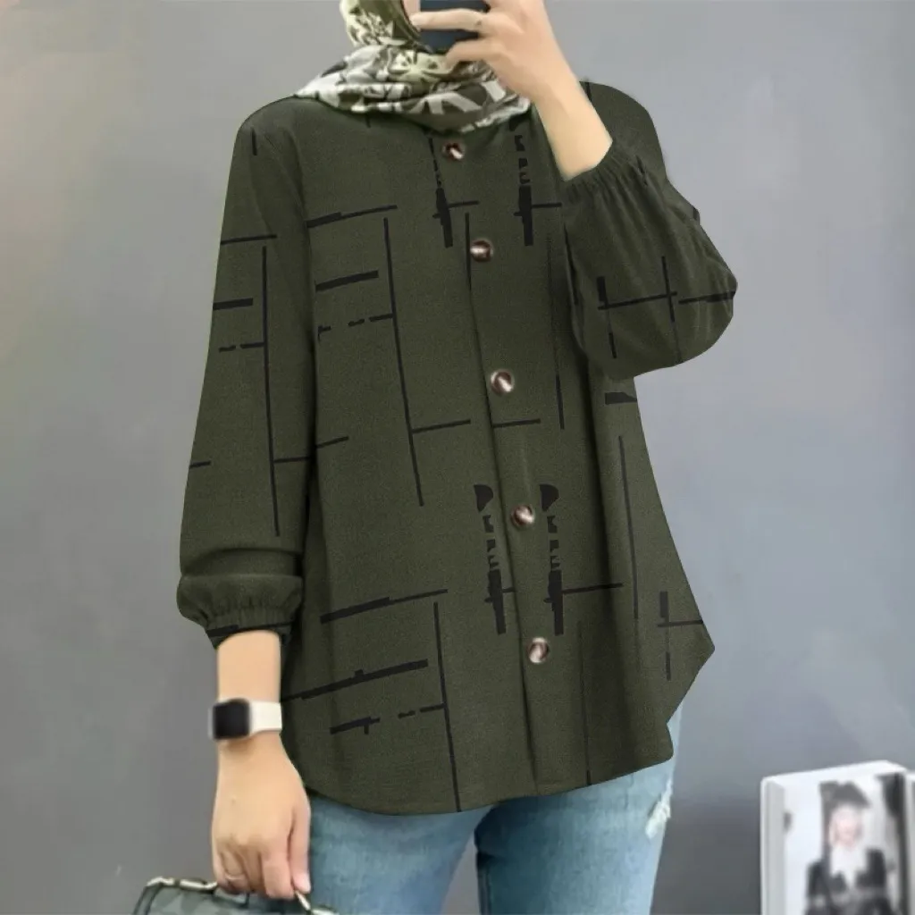 Women's Clothing Middle East Malay New Women's Muslim Floral Shirt Fashion Puff Sleeve_voghion.com