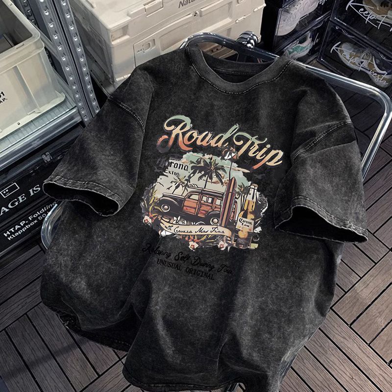 Niche Instagrami ameerikalik suvine ümara kaelusega lühike vintage T-särk poolvarrukatega pestud topp tegelaskujuga kauboi paar_voghion.com