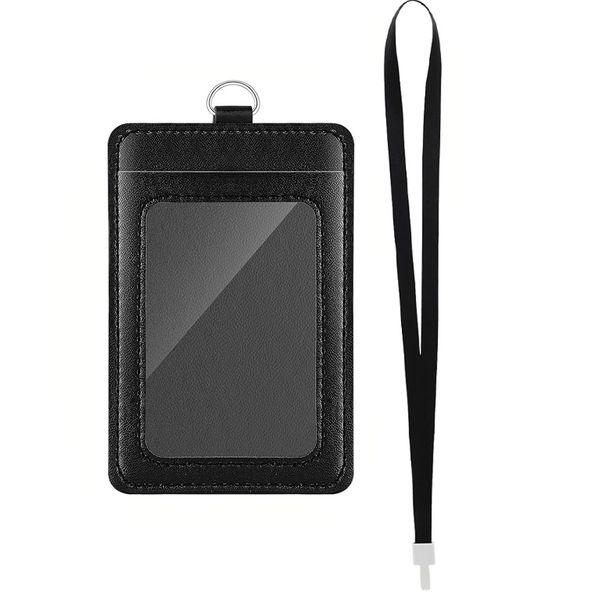 Porta tessere identificative in PU, porta tessere di accesso, porta tessere identificative, 1,5 ganci in plastica, cordino, porta tessere pasto_voghion.com