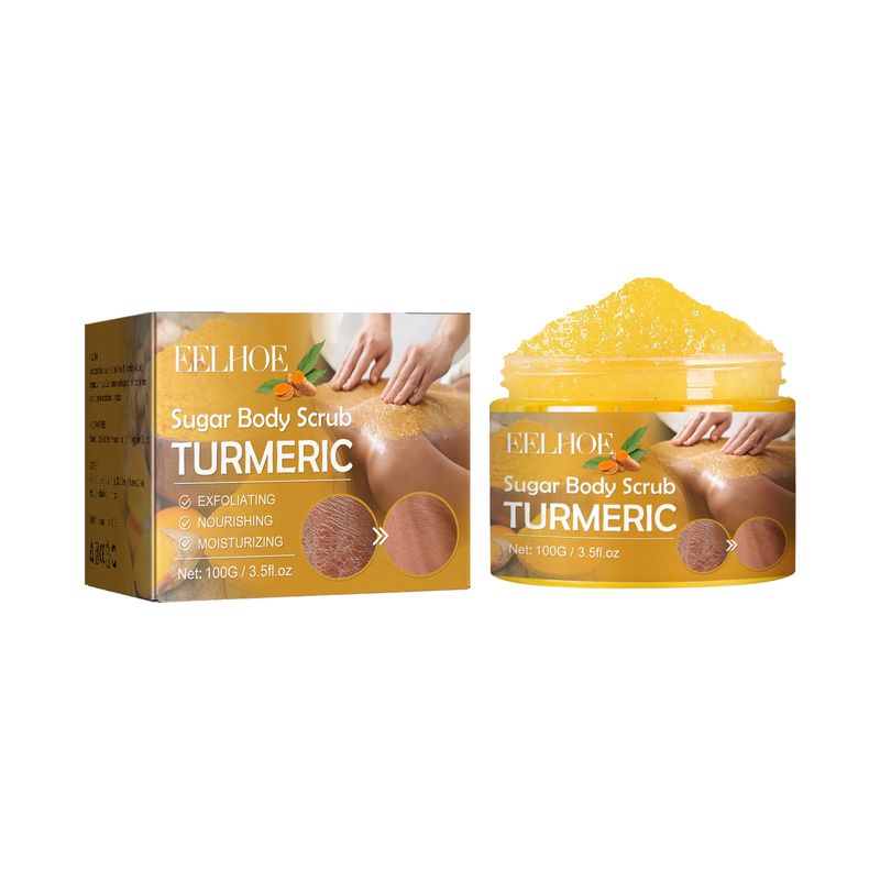 Crema exfoliantă cu turmeric EELHOE curăță colțurile corpului, luminează petele de acnee, hidratează, împrospătează, netezește și catifelează pielea._voghion.com