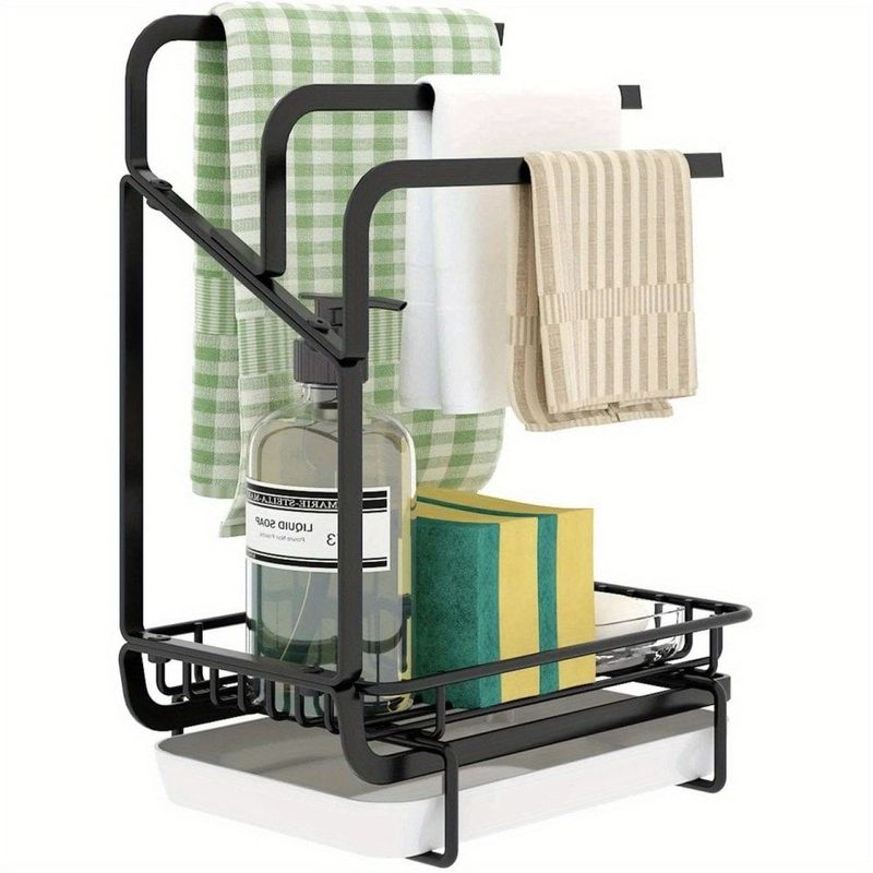 Sink Caddy Sponge Holder, Stainless Steel Kitchen Sink Organizer For Dish Rag Soap Brush,Dishcloth Holder With Drain Pan_voghion.com