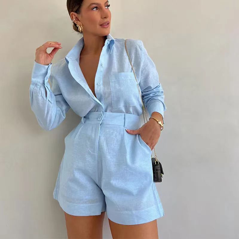 Damenbekleidung Mode lässig kurze Hose Langarmshirt Set_voghion.com