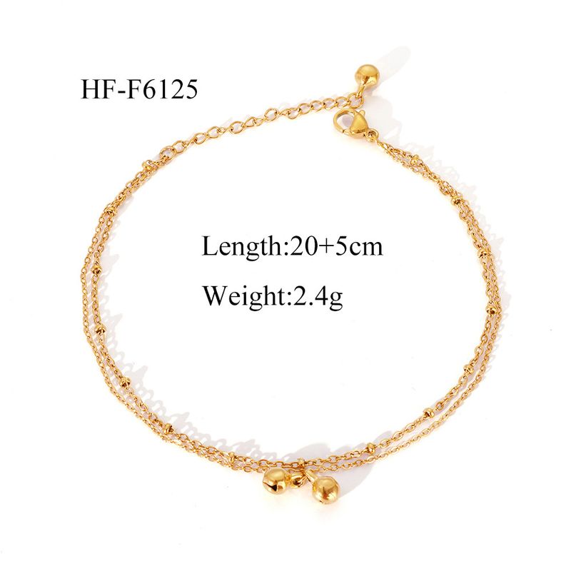 Cavigliera da donna impermeabile con campanella a doppio strato semplice in acciaio inossidabile, stile spiaggia, INS_voghion.com