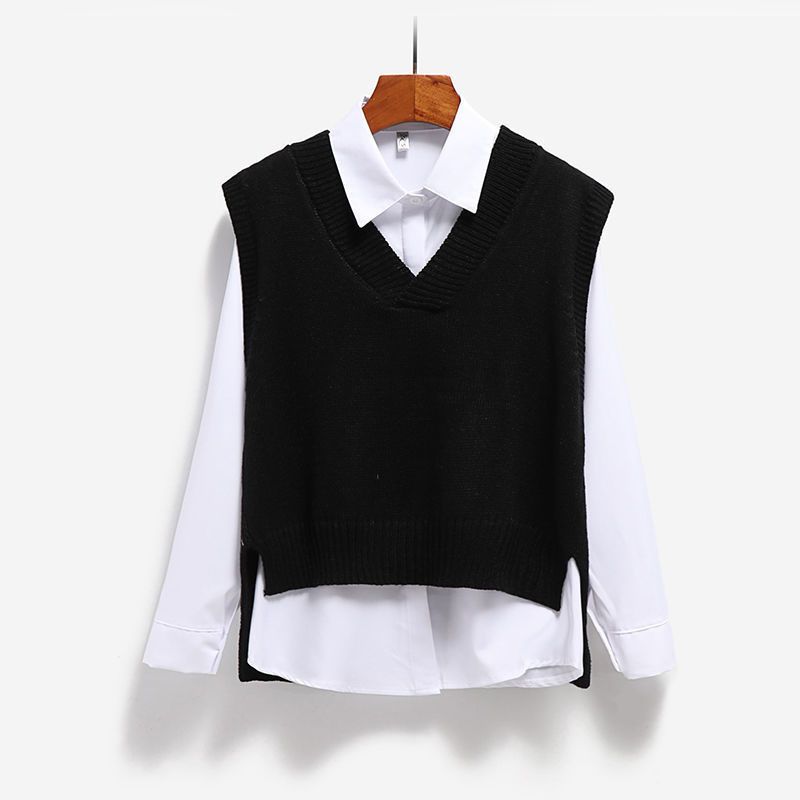 Femmes pull gilet col en v tricoté haut 2023 nouvelle mode coréenne tricots printemps automne pull femme solide sans manches_voghion.com