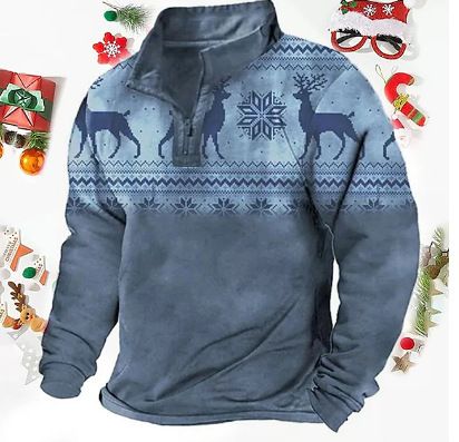 Felpa con cappuccio da uomo con mezza cerniera e stampa 3D in stile etnico_voghion.com