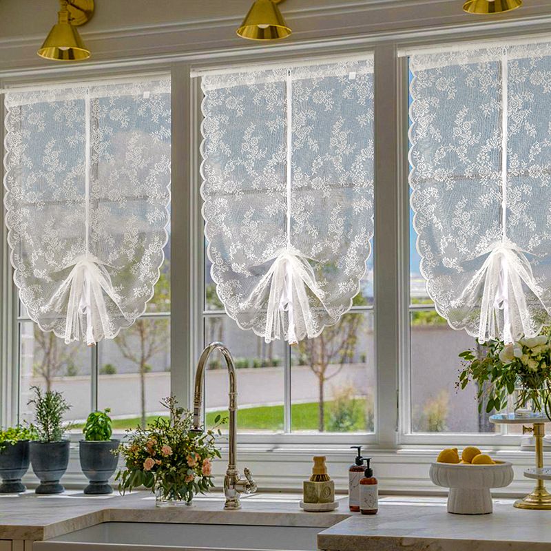 ​​Elegant Lace Door Curtains For Living Room - Modern Sheer Polyester Panel With Floral Pattern White, Clip-On Rod Pocket Design​_voghion.com