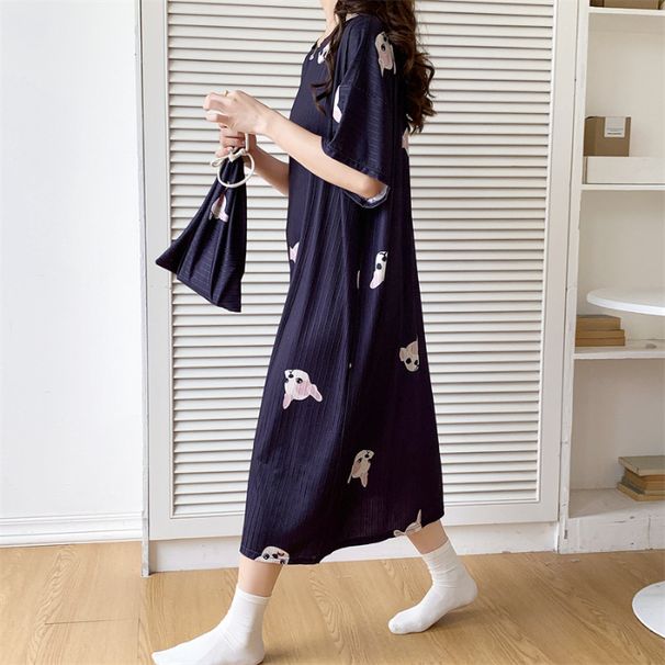 Gonna da notte per gravidanza a maniche corte con cartone animato carino MM300 Jin, taglia nuova elastica in seta di ghiaccio 2024, obesità aumentata_voghion.com