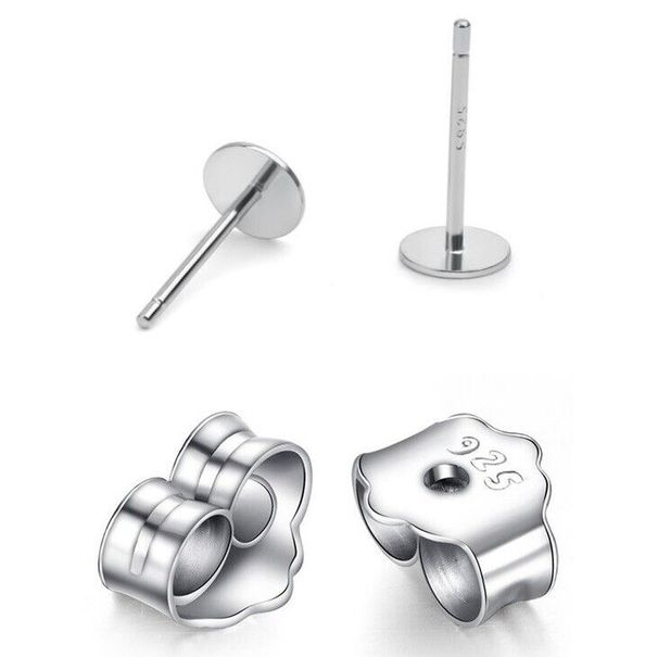 S925 Sterling Silver Earrings Posts Ear Stud Flat Pin With Backs DIY Findings_voghion.com