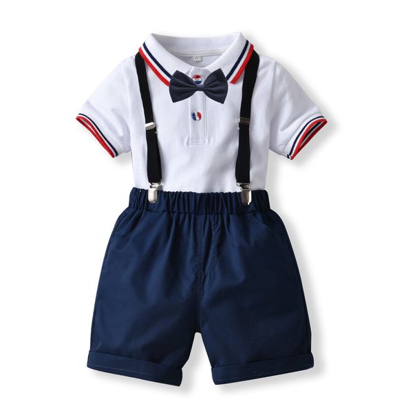 Babykleidung Set aus farblich passendem Netzstrick-T-Shirt und Shorts mit Revers für Jungen im Kinderschatz-Sommerprogramm_voghion.com