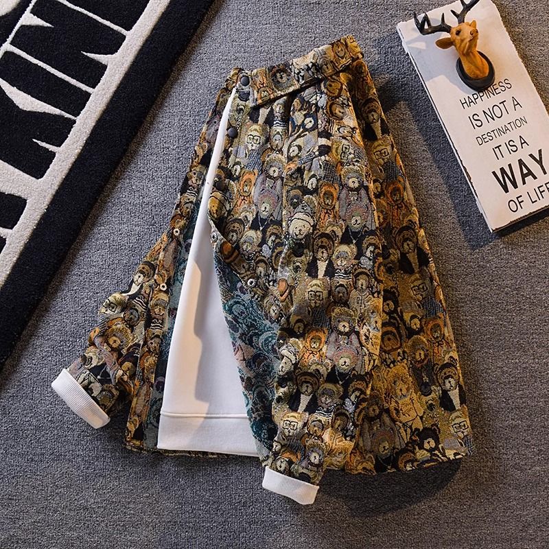 Langarmhemd für Herren mit Retro-Bär-Stickerei – Stilvolles, locker sitzendes Freizeitoberteil mit einzigartigem Vintage-Design_voghion.com