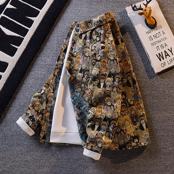 Langarmhemd für Herren mit Retro-Bär-Stickerei – Stilvolles, locker sitzendes Freizeitoberteil mit einzigartigem Vintage-Design_voghion.com