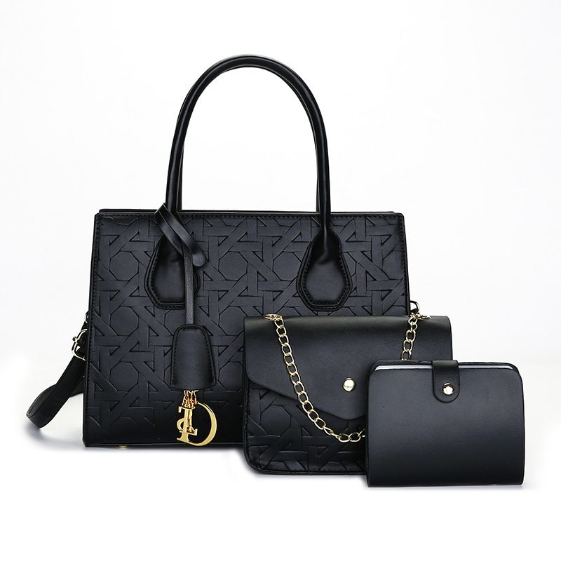 Stylish Felt Shoulder Bag Set - Vintage-Inspired Two-Piece Handbag With Embossed Design, Medium Size, Zipper Closure, Perfect For Daily Outfits_voghion.com