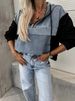 Felpa con cappuccio da donna in denim lavato, casual, alla moda, 25° anno, patchwork, 805_voghion.com