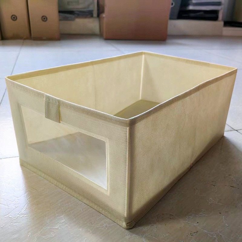 Family Organizer Large Fabric Storage Box Foldable Clothes Organizer With Clear Window Breathable Linen_voghion.com
