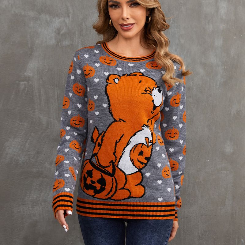 Pull jacquard pour femmes, pull d'halloween, couleur spéciale, dessin animé, décontracté, automne et hiver_voghion.com