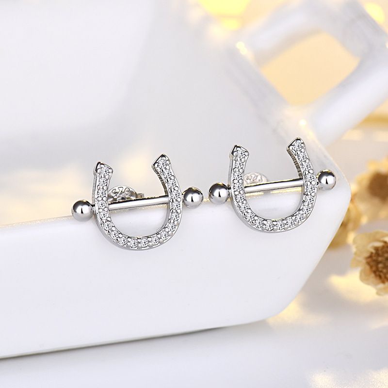 Silver plated 14K mini personalized small U earrings for women's new trend 2025 ins earrings live broadcast_voghion.com