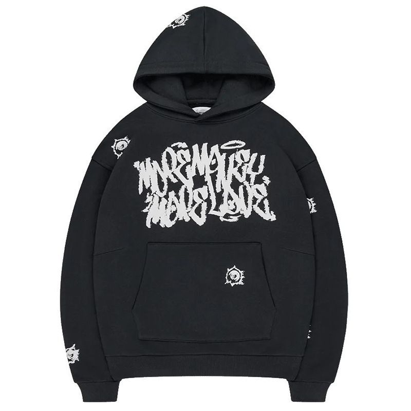 HIZILENT Retro Streetwear Hoodie & Pants Set - Punk Hip Hop Letter Print Pullover Sweatshirt With Drop Shoulder For Men​_voghion.com