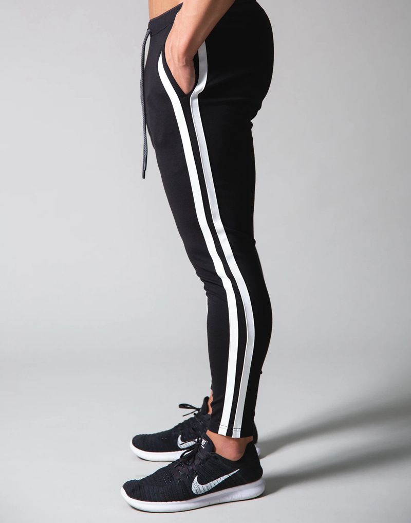Men's tight pants sports casual contrast color zipper small foot pants_voghion.com