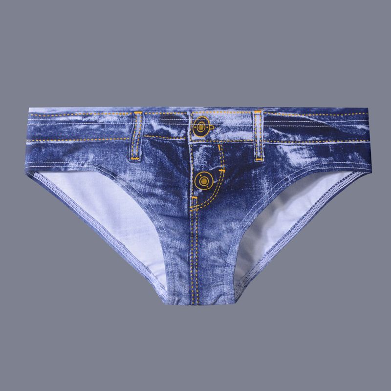 Dameundertøy sommer tynn 3D-imitasjon denim truse ren bomull 100 % bomull skritt jenter japansk stil truse_voghion.com