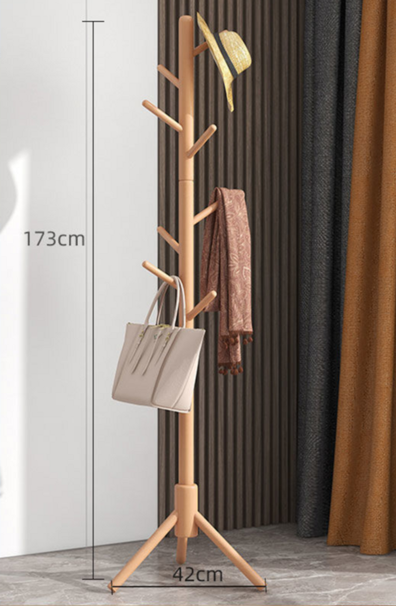 Nordic Style Solid Wood Beech Floor Coat Living Room Bedroom Storage Clothes Rack_voghion.com