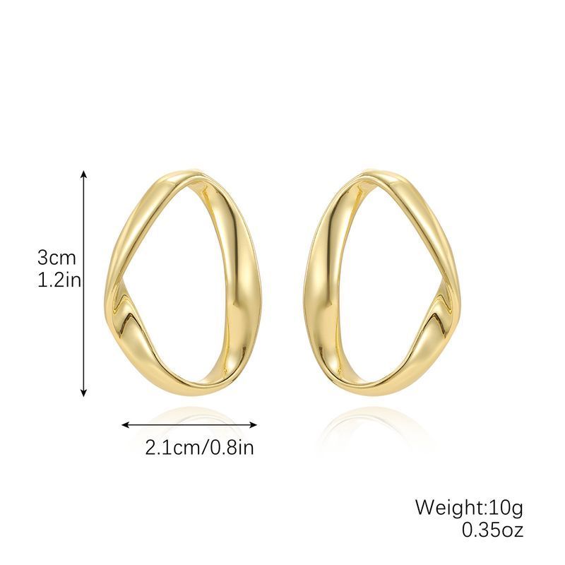 Boucles d'oreilles rétro en alliage irrégulier, texture métallique brossée froissée, simple et exagérée_voghion.com