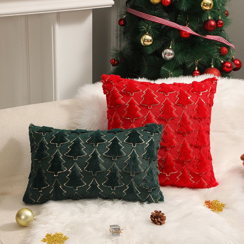 Christmas Pine Pattern Plush Back Pillow Cover Bedroom Sofa Rest Cushion Cover Does Not Contain Core_voghion.com