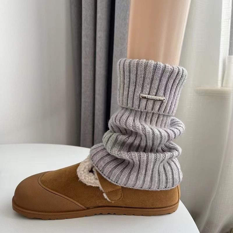 Șosete din cașmir alb-lapte pentru femei, toamnă-iarnă, culoare cafea vintage, cu clapă maro, cu vârf, stil Pile_voghion.com