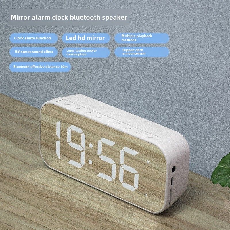 Wireless bluetooth speaker new mini home mirror small speaker remote control alarm clock smart speaker_voghion.com