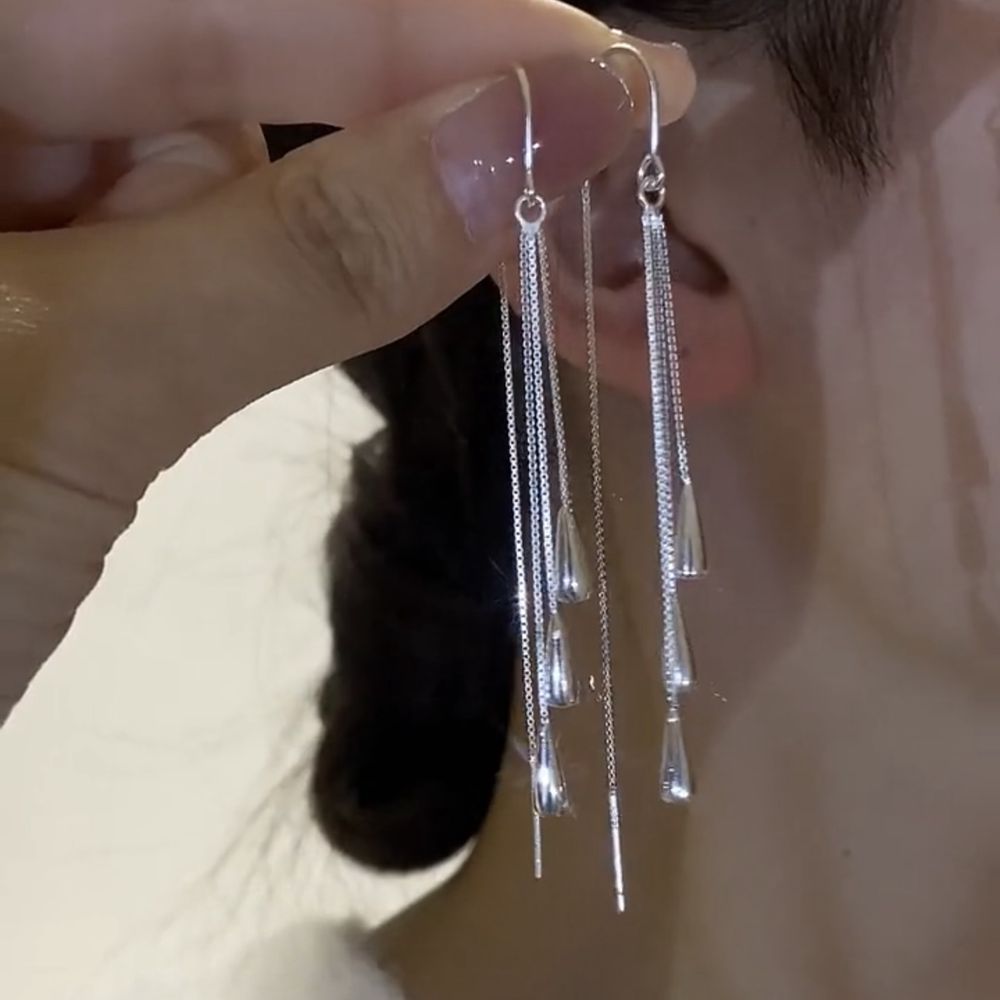 Eleganti orecchini a goccia con nappe in stile lungo per le donne, nuovi orecchini a spillo in argento alla moda, orecchini semplici e snellenti per il viso_voghion.com