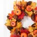 Autumn wreath with various pumpkin pine cones for door decoration maple leaf wreath_voghion.com